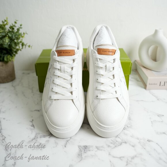 NIB Tory Burch Signature Color Block Platform Leather Sneaker Shoes in Snow Whit - Picture 3 of 10